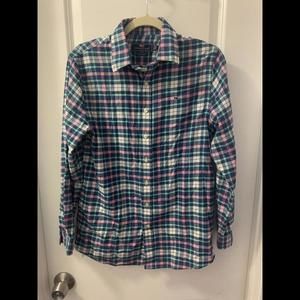 Vineyard Vines Whale Shirt Boys 8-10 Pink/Blue Plaid Flannel Cotton Button-Down